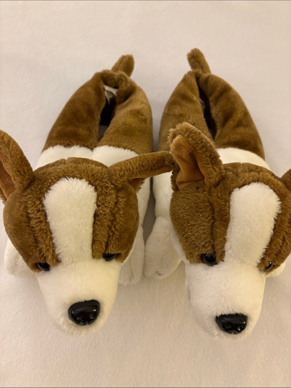 Brown and White Corgi Puppy Plush Slippers - Cozy Animal Design